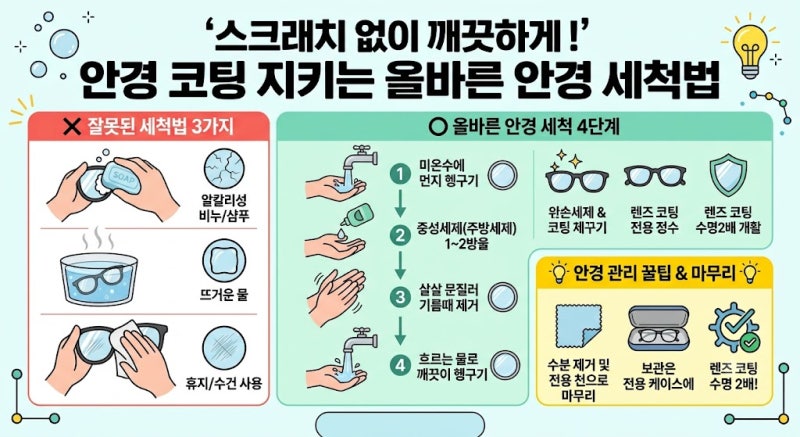 안경 렌즈 스크래치 없이 깨끗하게! 올바른 안경 세척법 & 절대 하면 안 되는 행동 3가지