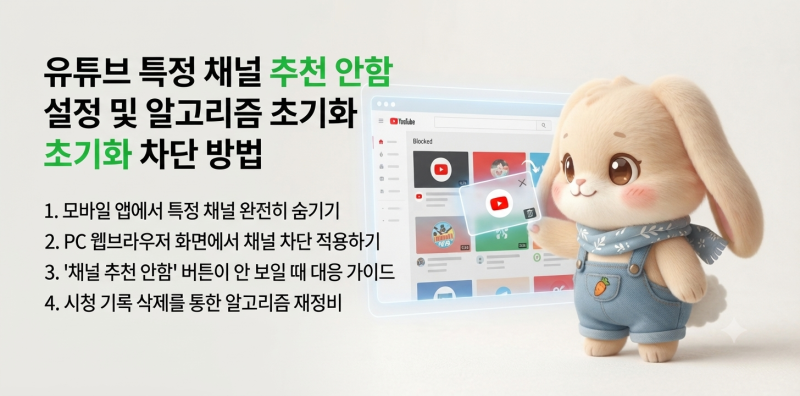 유튜브 특정 채널 추천 안함 설정 및 알고리즘 초기화 차단 방법