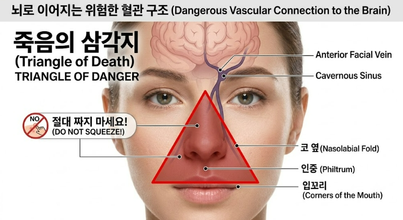 코 옆 뾰루지 함부로 짜면 안 되는 이유 (죽음의 삼각형? 뇌 감염 위험?)