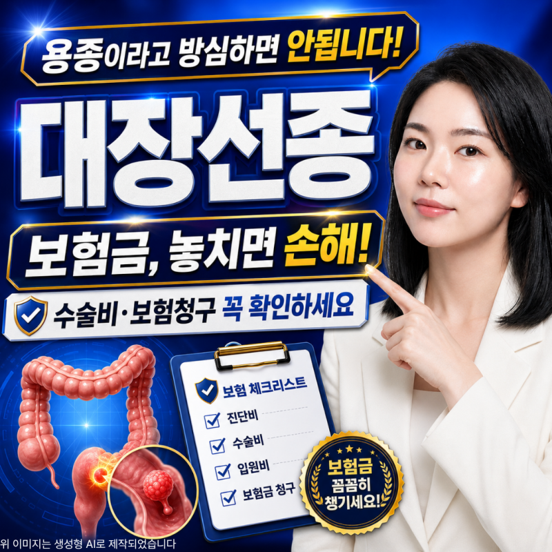 대장선종 제거 보험금 청구 용종 절제 진단비 수술비 총정리