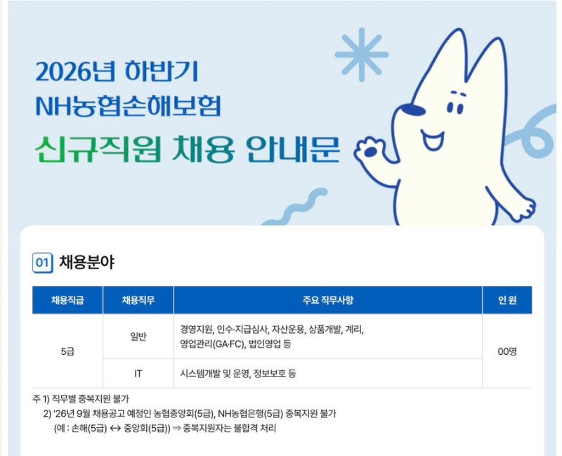 갓농손보! 신의 직장! 2026년 하반기 NH농협손해보험 신규직원 채용