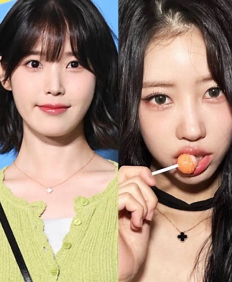 “같은 목걸이인데 분위기는 정반대” 아이유·미주가 선택한 반클리프 네잎클로버