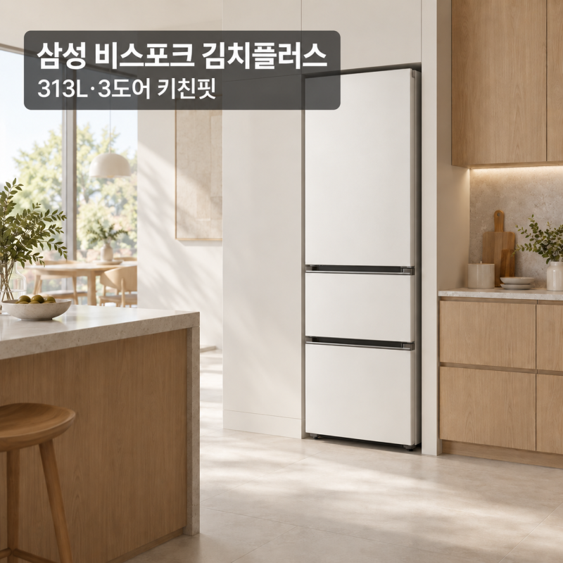179만원 김치냉장고의 기준 삼성 키친핏 김치냉장고 313L 3도어 1등급 비스포크 RQ33DB74C1AP 코타....