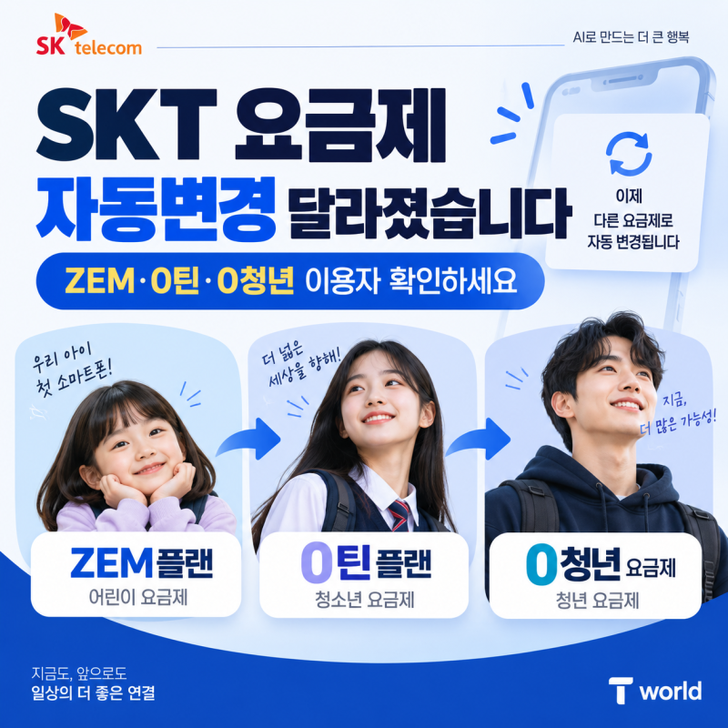 SKT 요금제 자동변경 달라졌습니다｜ZEM·0틴·0청년 이용자 확인하세요 ㅣ 광주전남1등 SKT남선....