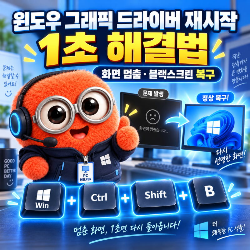 윈도우 그래픽 드라이버 재시작 단축키 1초 해결법: 화면 멈춤·블랙스크린 완벽 복구 가이드