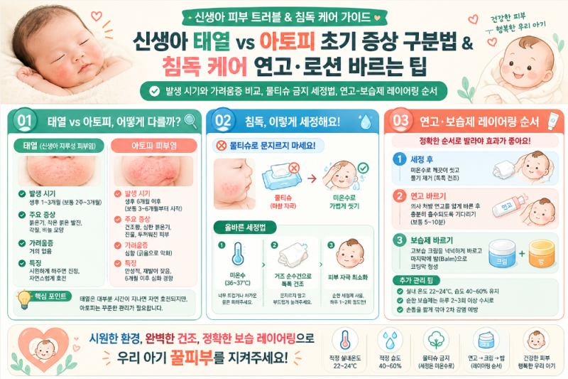 둘째 맞이 육아빠의 신생아 태열 vs 아토피 초기 증상 구분법 & 침독 케어 연고·로션 바르는 ....