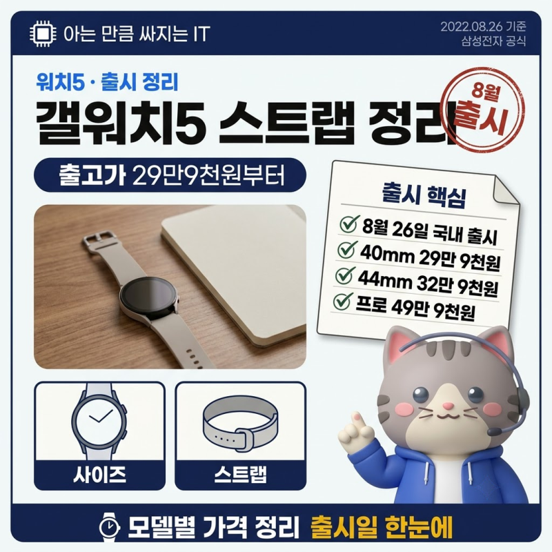 갤럭시워치5스트랩 출시 시기와 본체 사이즈 가격 정리