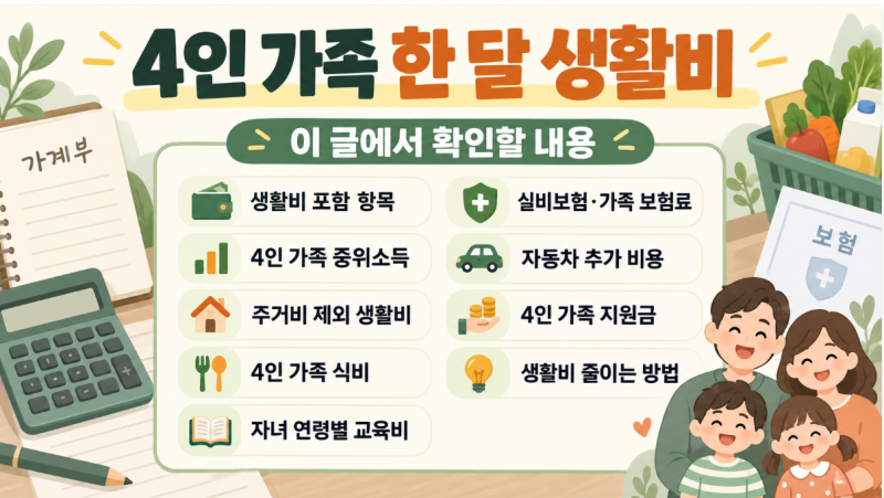 4인 가족 한 달 생활비 얼마 들까? 중위소득·식비·보험료 현실 정리