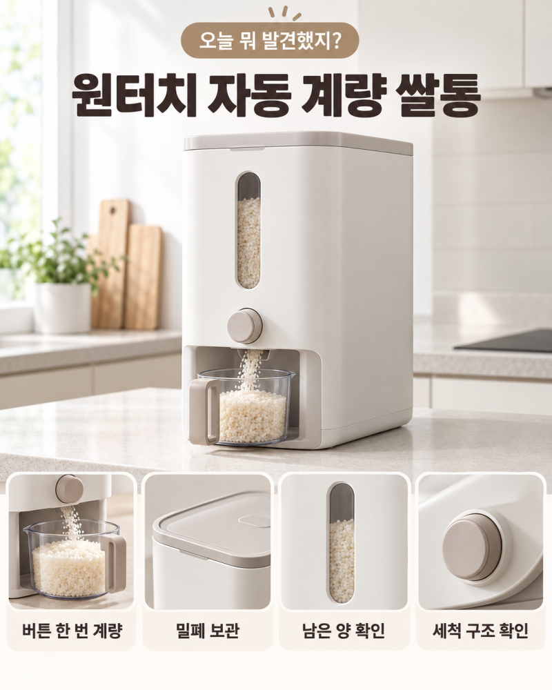 버튼 한 번에 쌀이 딱 한 컵씩? 원터치 자동 계량 쌀통