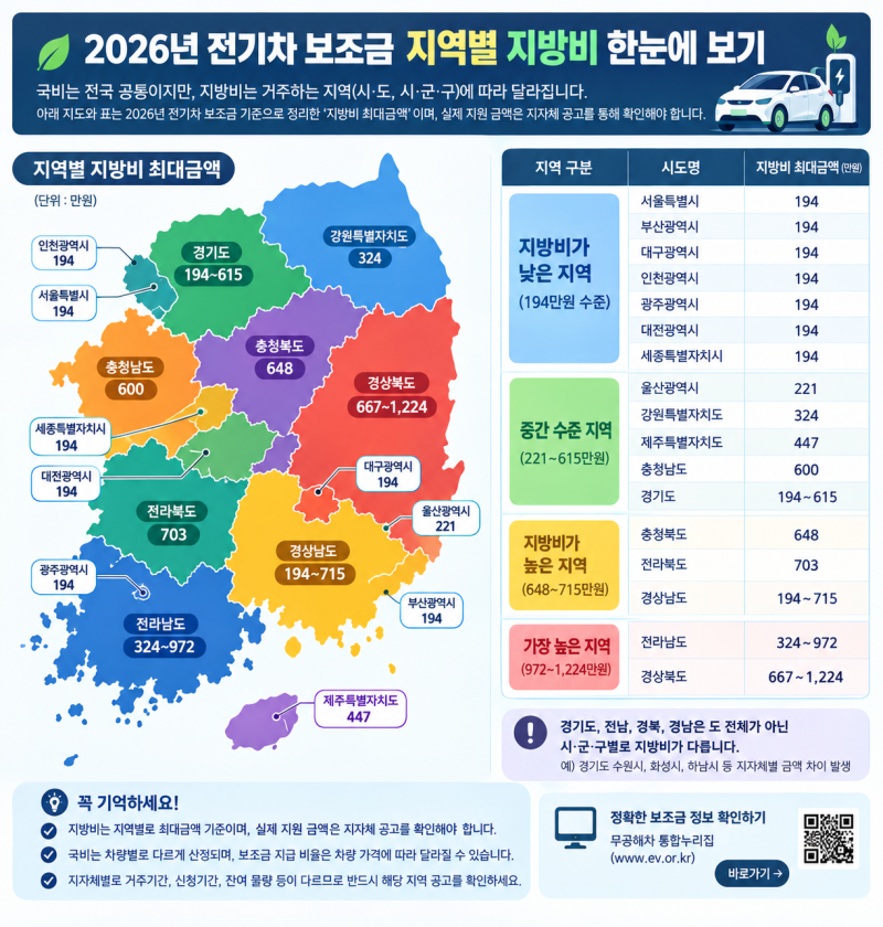 2026년 전기차 보조금 혜택 총정리｜국비·지방비와 지역별 차이