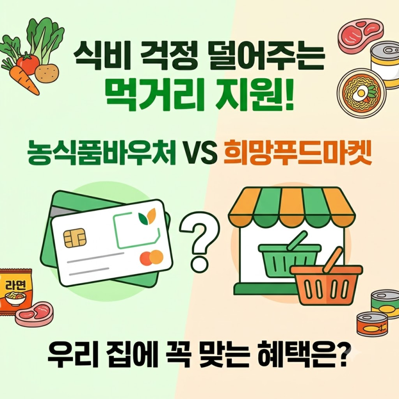 농식품바우처 vs 희망푸드마켓 "식료품 지원 차이점 완벽 비교" 신청자격 및 중복 수혜 상세 ....