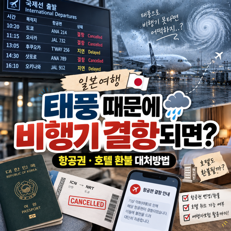 태풍 때문에 일본 비행기 결항되면? 항공권·호텔 환불 대처방법