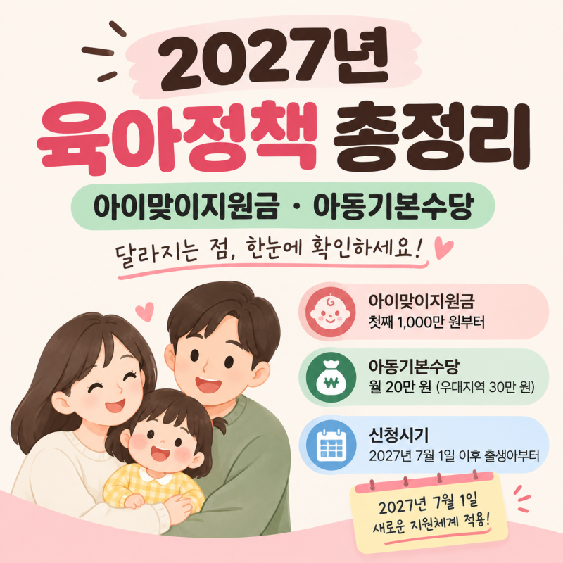 2027년 육아정책 총정리ㅣ아이맞이지원금 아동기본수당 달라지는 점