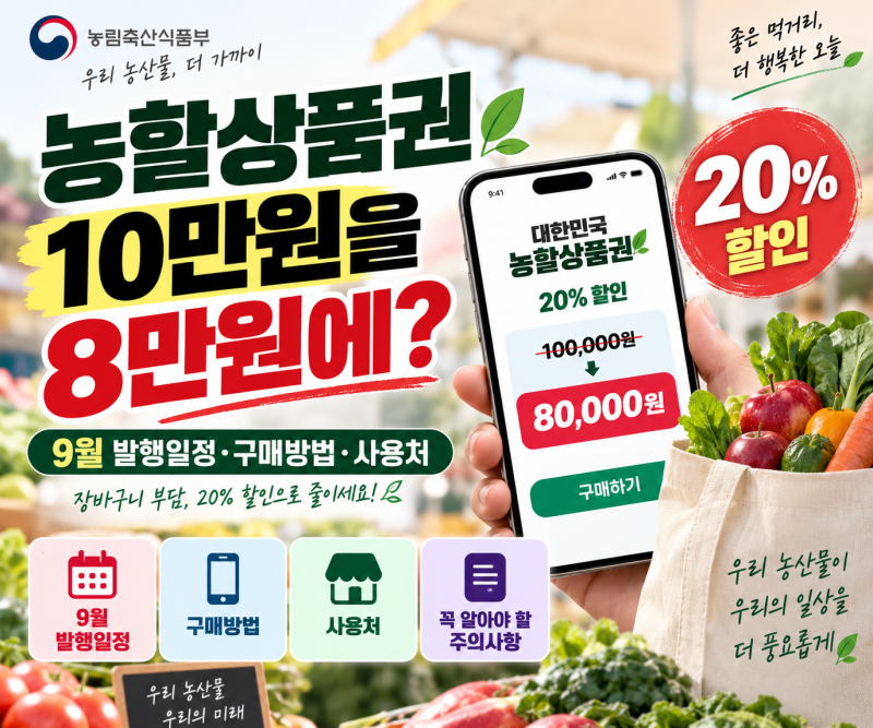 농할상품권 10만원을 8만원에? 2026년 9월 발행일정·구매방법·사용처