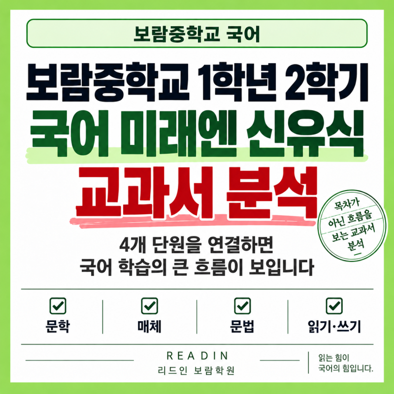 보람중학교 1학년 2학기 국어 교과서 분석 미래엔 신유식, 4개 단원을 연결하면 국어 학습의 ....