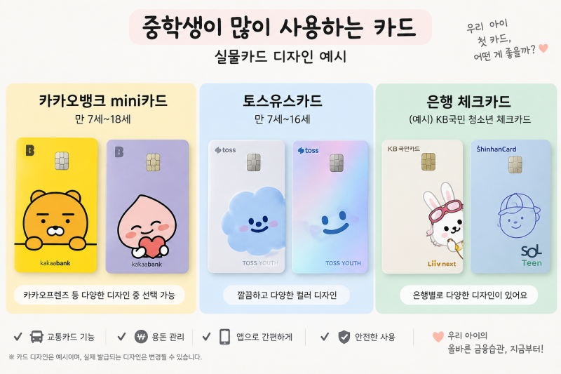 중학생 용돈카드 뭐가 좋을까? 토스·카카오뱅크 mini·은행 체크카드 비교
