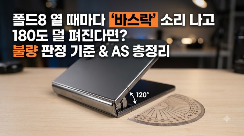 갤럭시 Z 폴드8 힌지 열 때 '바스락' 소리 나고 180도 안 펴질 때 불량일까? (공식 AS 교환 기준)