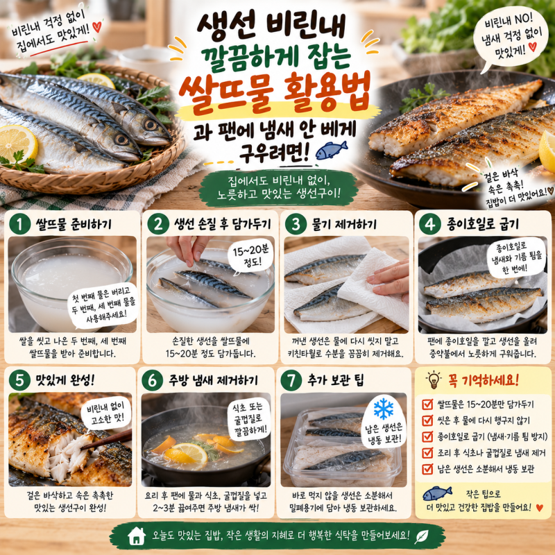 생선 비린내 깔끔하게 잡는 쌀뜨물 활용법과 팬에 냄새 안 베게 구우려면