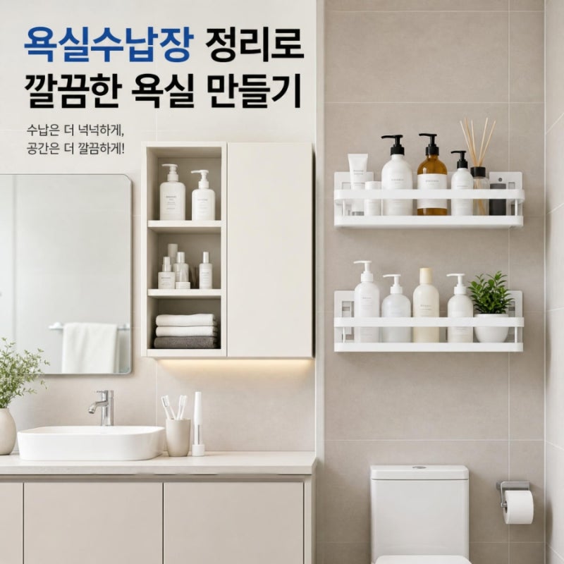 욕실수납장 정리로 깔끔한 욕실 만들기(Feat. 무타공 욕실선반 활용)