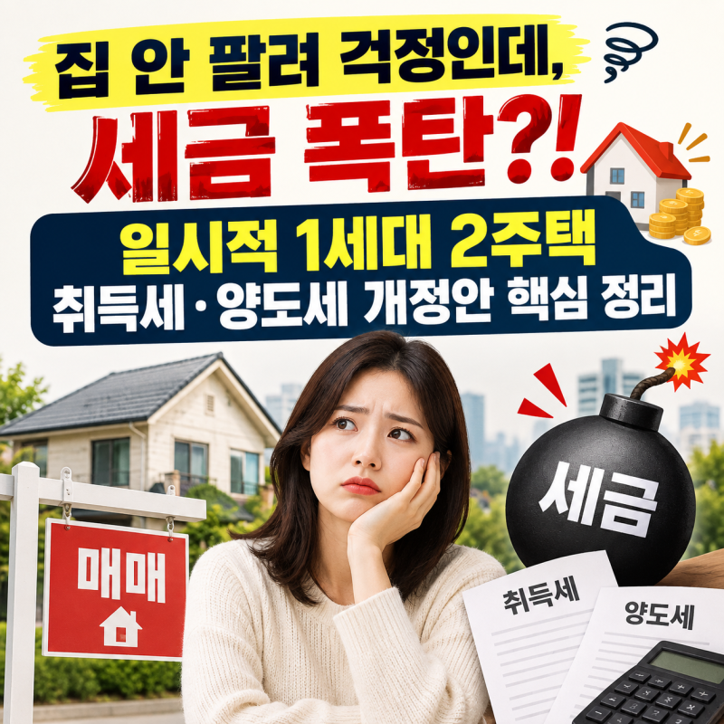 집 안 팔려 걱정인데, 세금 폭탄?! 일시적 1세대 2주택 취득세·양도세 개정안 핵심 정리