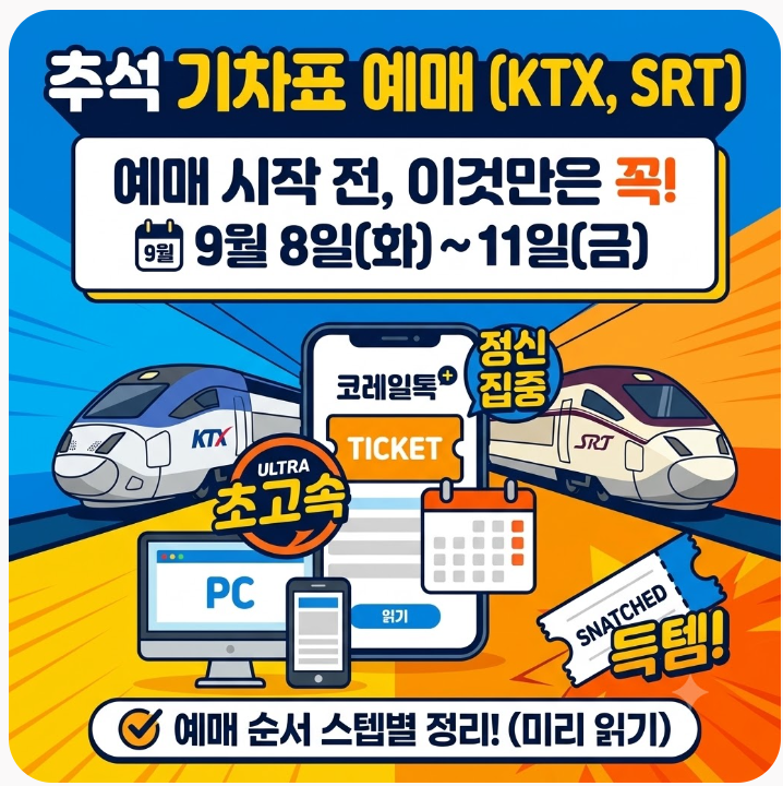 추석 기차표(KTX,SRT) 예매하는 법, 예매 시작 전 이것부터 준비하세요(코레일+앱, PC 홈페이지, ....