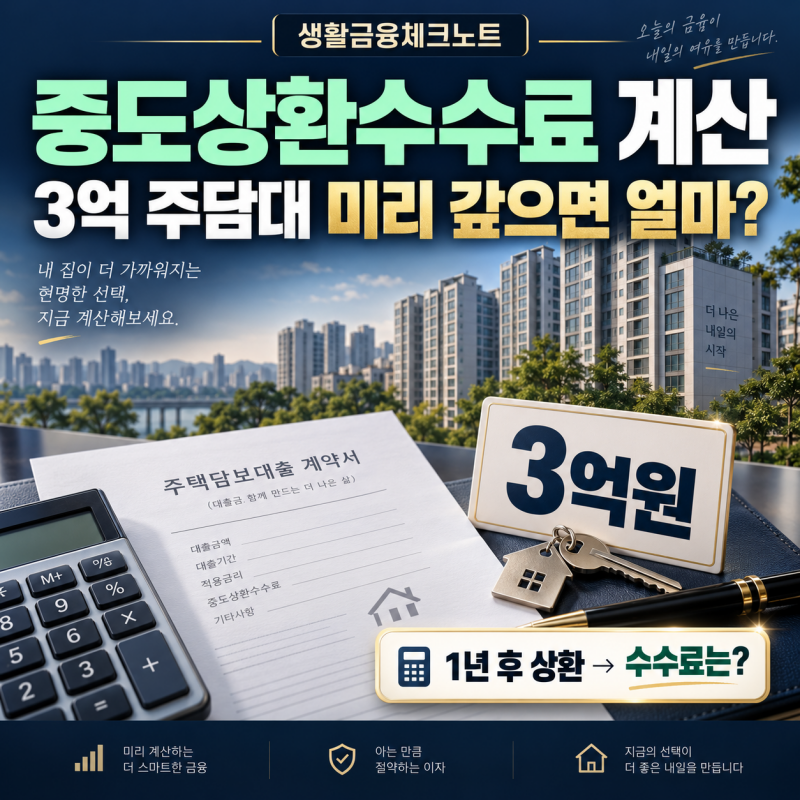 2026 중도상환수수료 계산, 3억 주담대 미리 갚으면 얼마 나올까?