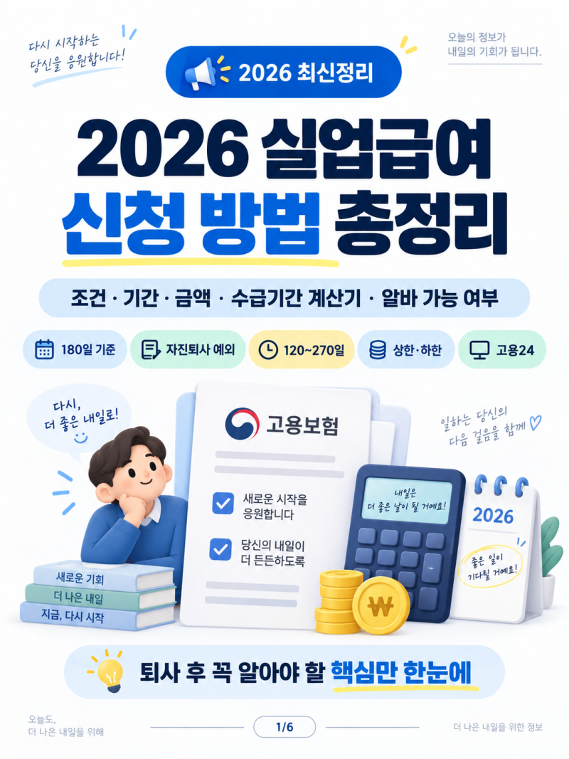 2026 실업급여 신청 방법 총정리｜조건·기간·금액·수급기간 계산기·알바 가능 여부