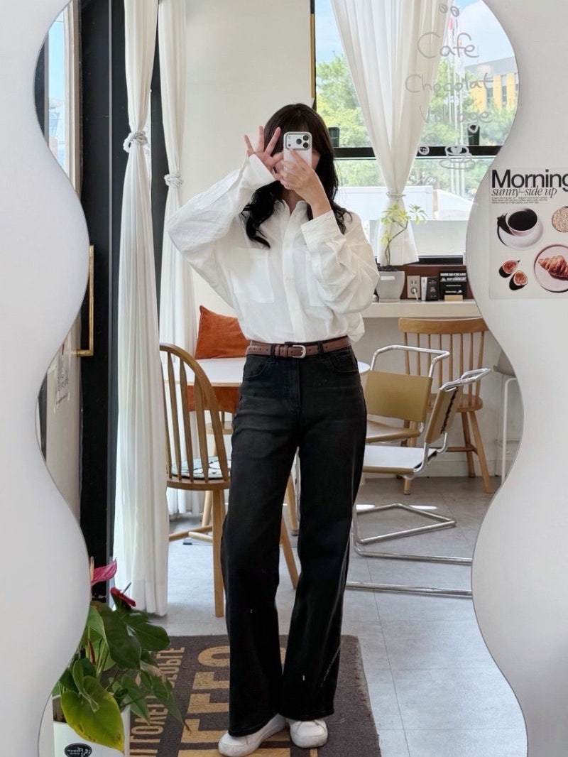 게스 청바지 여성 와이드 데님 RP3D01J1 블랙 26사이즈 후기