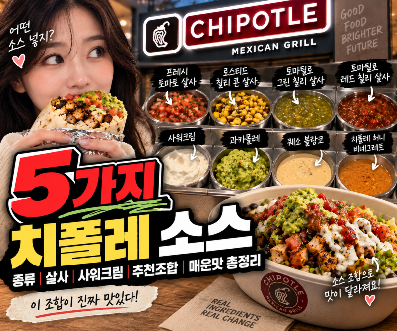 5가지 치폴레 소스 종류 살사 사워크림 추천조합 매운맛 총정리
