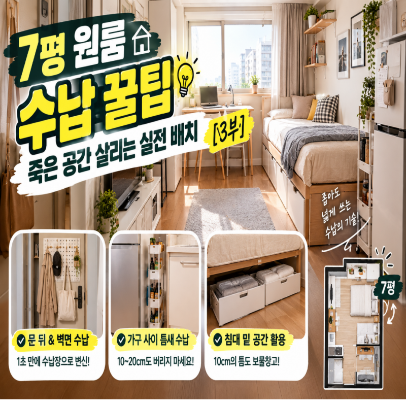 7평 원룸 인테리어 꿀팁 : 틈새 공간과 벽면을 100% 활용하는 정리 노하우 [3부]