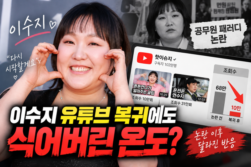 이수지 논란 후 유튜브 복귀…‘핫이슈지’ 조회수 급감, 반응 식었나