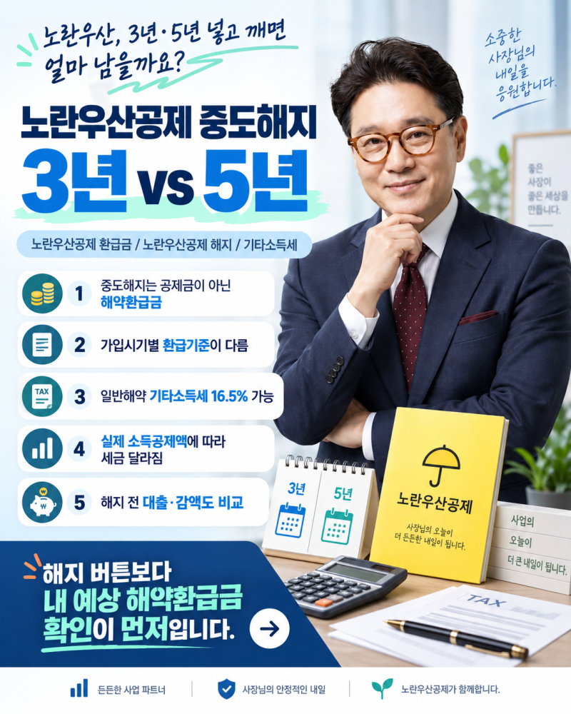 노란우산공제 중도해지 3년 vs 5년, 월 50만원 넣으면 실제 얼마 남을까?