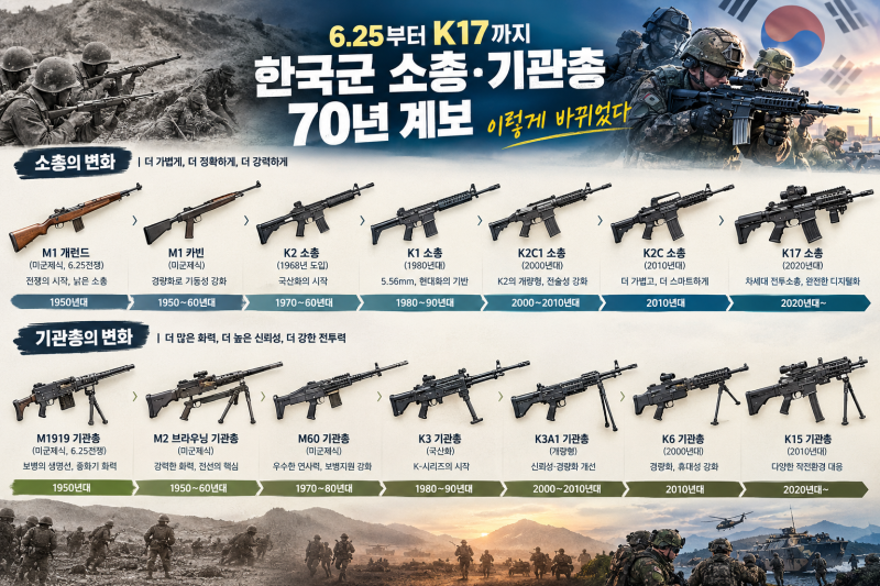 6.25부터 K17까지 — 한국군 소총·기관총 70년 계보, 이렇게 바뀌었다
