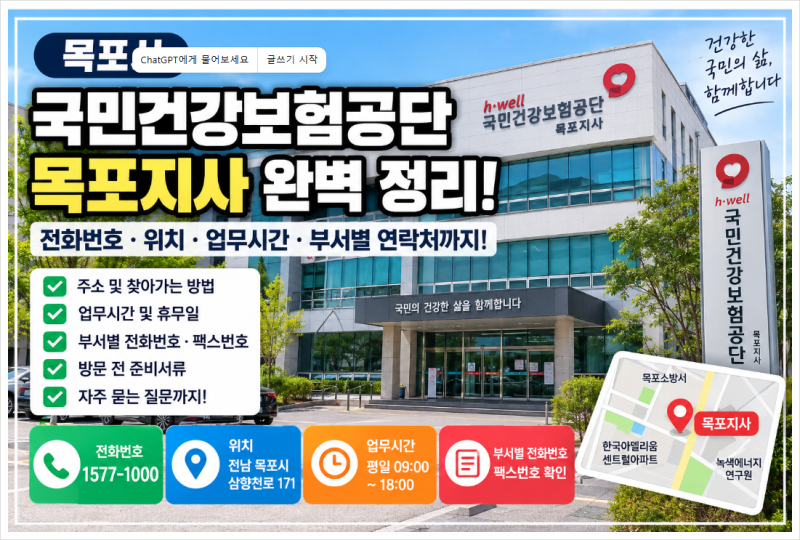 목포시 국민건강보험공단 목포지사 전화번호 위치 업무시간 총정리! 부서별 전화·팩스 확인....