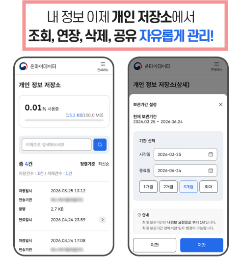 온마이데이터 홈페이지 마이데이터 이용 방법