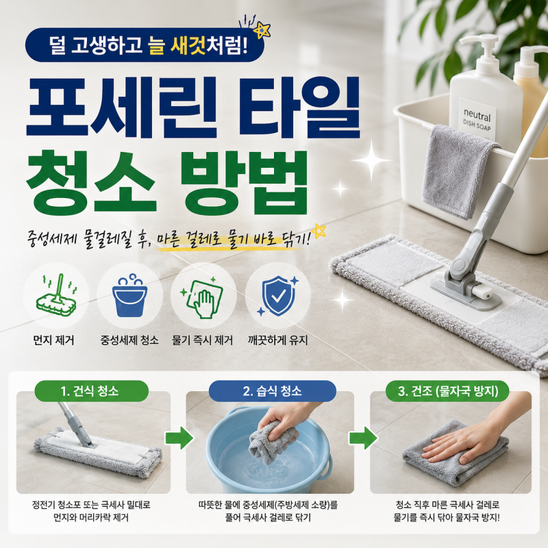 포세린 타일 청소 덜 고생하고 깨끗하게 하는 방법