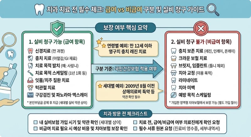 치과 치료 실비 청구되는 급여 vs 비급여 차이 총정리 (레진·크라운·스케일링 환급 기준)