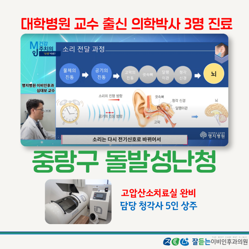 중랑구 돌발성난청 - 대학병원 교수 출신 이비인후과 전문의 3명, 고압산소치료실 완비, 귀 ....