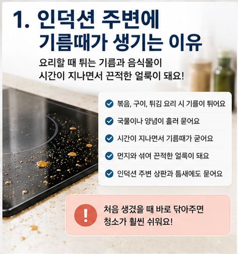 인덕션 주변 기름때 쉽게 제거하는 방법｜눌어붙은 기름 얼룩까지 깨끗하게 청소하기