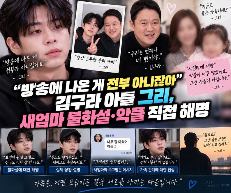 “방송에 나온 게 전부 아니잖아”…김구라 아들 그리, 새엄마 불화설·악플 직접 해명