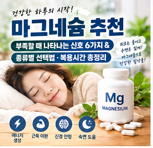 [마그네슘 추천] 마그네슘 부족할 때 나타나는 신호 6가지 & 종류별 선택법·복용시간 총정리