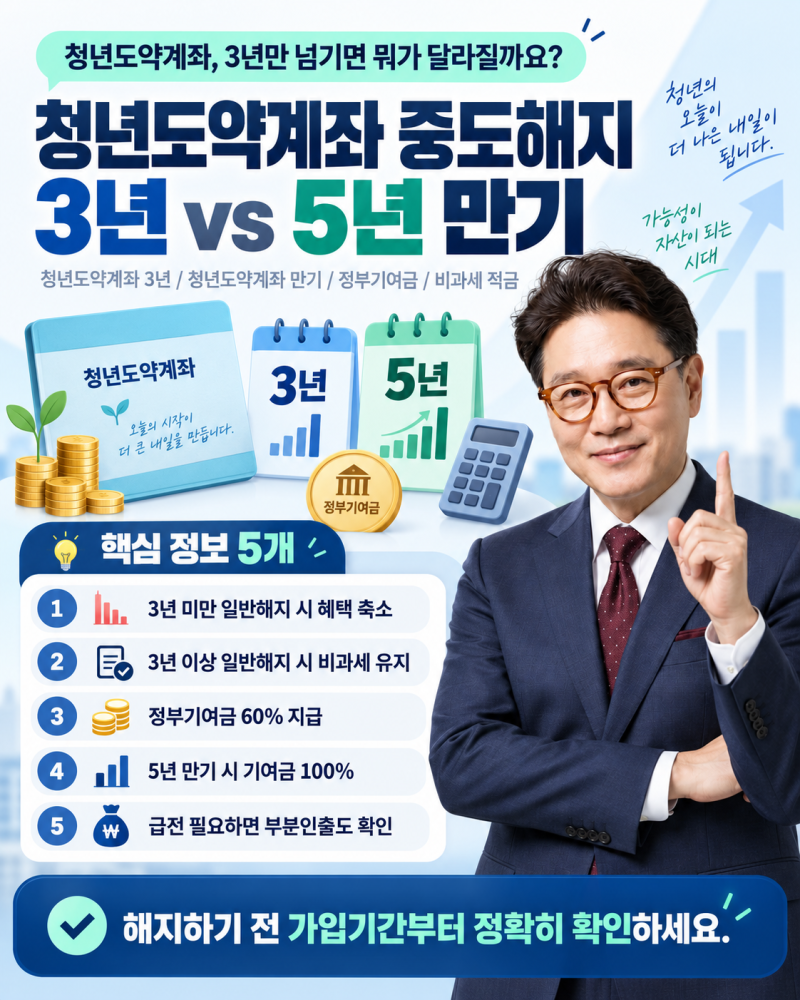 청년도약계좌 3년 중도해지 vs 5년 만기, 실제 차이는 얼마일까?