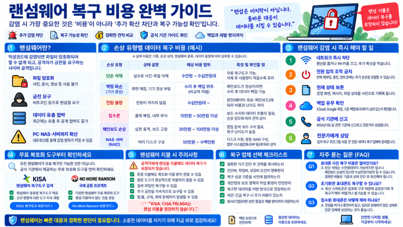 랜섬웨어 복구 비용 총정리, PC·NAS·서버 데이터 복구 가격과 대응 방법