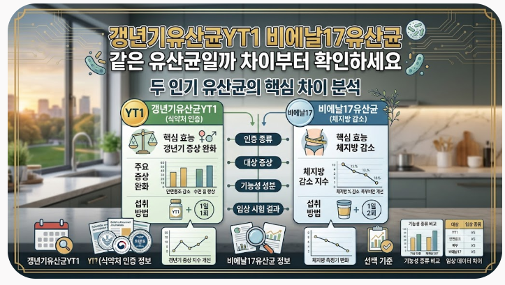 갱년기유산균YT1 비에날17유산균 같은 유산균일까 차이부터 확인하세요