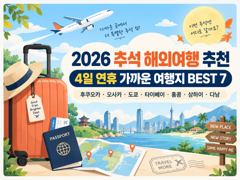 2026 추석 해외여행 추천, 4일 연휴에 가기 좋은 가까운 여행지 BEST 7