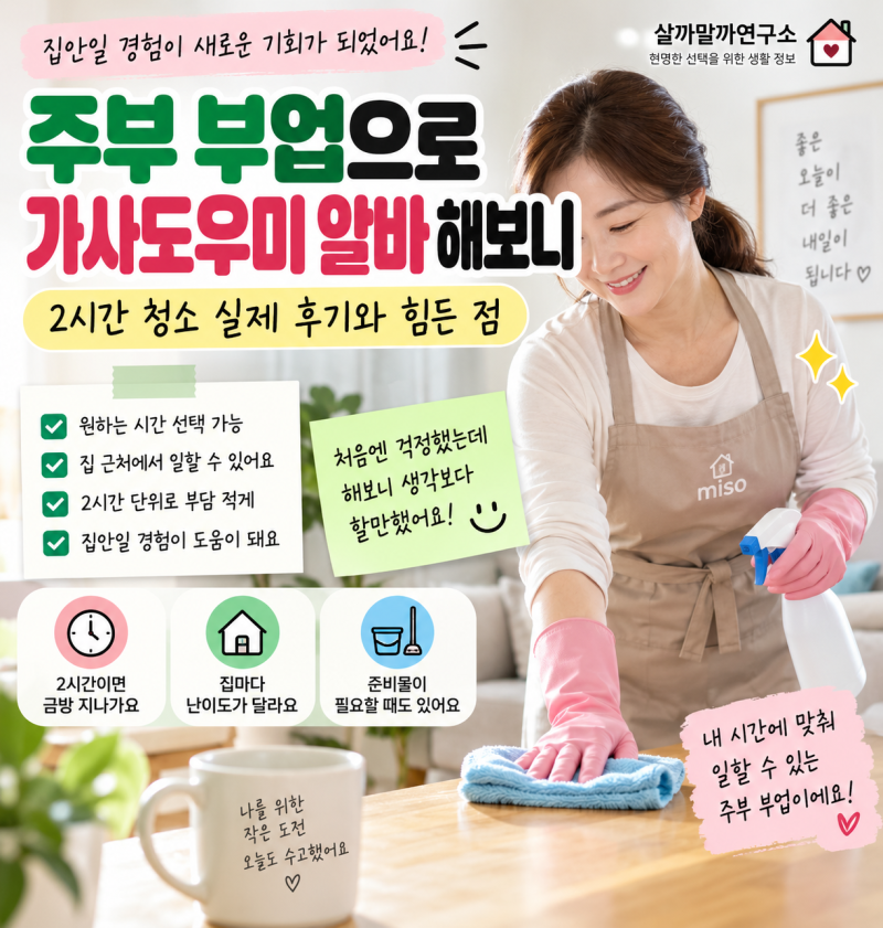 주부 부업으로 가사도우미 알바 해보니｜2시간 청소 실제 후기와 힘든 점