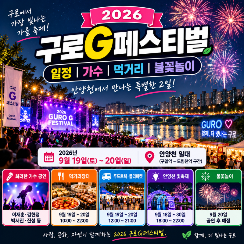 9월 19일~20일 구로G페스티벌 일정｜가수·먹거리·불꽃놀이 총정리