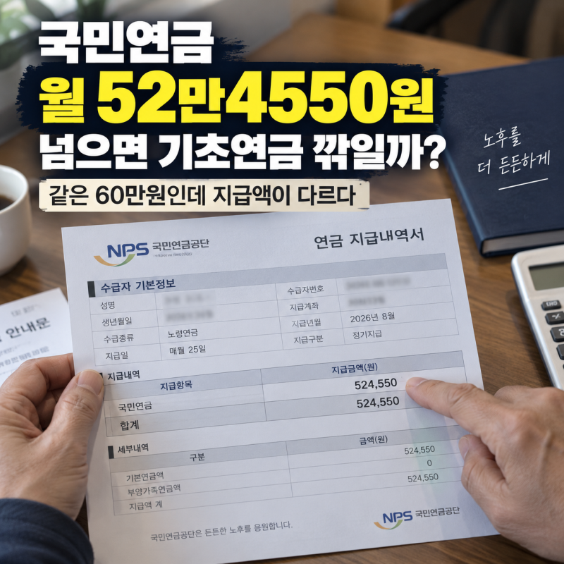 국민연금 기초연금 감액, 월 52만4,550원 넘으면 깍일까?