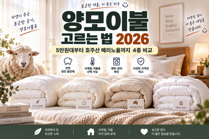양모이불 고르는 법 2026, 5만원대부터 호주산 메리노울까지 4종 비교