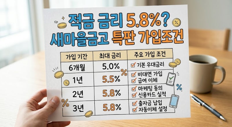 적금 금리 5.8%라고? 새마을금고 특판 가입조건 알아보니
